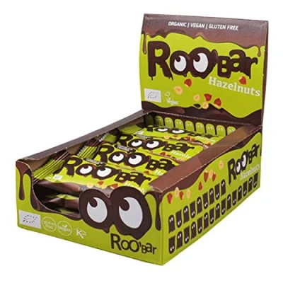 Imagen de Roobar Barra De Avellana Cubierta Chocolate Vegana 100% Orgánica. Sin Lácteos Ni Gluten, Azúcar Refinado Añadido, 16 Barras 30 g