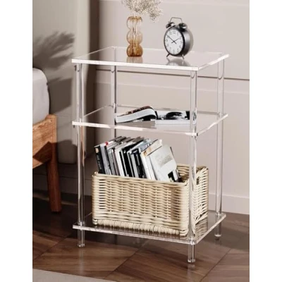 Imagen de Mesa auxiliar de acrílico transparente 3 niveles para sala estar, oficina, pasillo, dormitorio, mesita noche pequeña