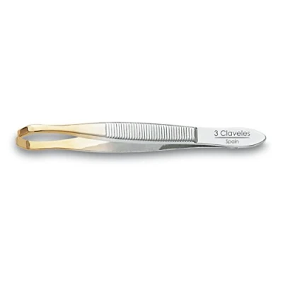 Imagen de 3 Claveles Pinza de Depilar con Punta Cangrejo, Oro, 8 cm