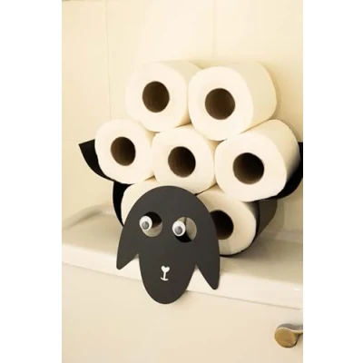 Imagen de HomeZone® Portarrollos de papel higiénico animales montado en la pared ovejas metal negro para almacenamiento rollo baño, 7 rollos pañuelos, soporte
