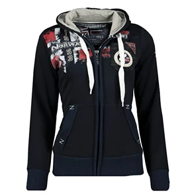 Imagen de Geographical Norway Fespote Lady Sudaderas Mujer con Capucha Y Bolsillos Sudadera Manga Larga Chaqueta Caliente Cremallera Jersey Mujeres Primavera Verano Otoño Invierno (Azul Marino XL)