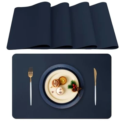 Imagen de Lumaca Manteles Individuales Lavables, Juego de 4 Salvamanteles Individuales, Resistentes al Calor, Antideslizantes, para Mesa Cocina y Restaurantes,Azul