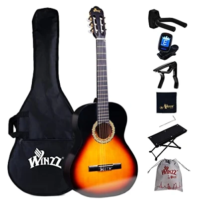 Imagen de Winzz 4/4 Guitarra Clásica Set para Principiante Kit de Española 39 Pulgadas con Cuerdas Nylon Adultos, Niños Más 12 Años, Sunburst