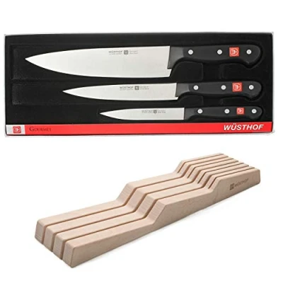 Imagen de Wüsthof TR9675 8 Juego de 3 cuchillos cocina Gourmet (oficio, Chef y pan) bandeja para madera