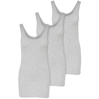 Imagen de ONLY 15201465 Paquete de 3 camisetas básicas sin mangas para mujer, color blanco, negro, gris, azul y crema, camiseta larga verano, gris (Light Grey Melange), M