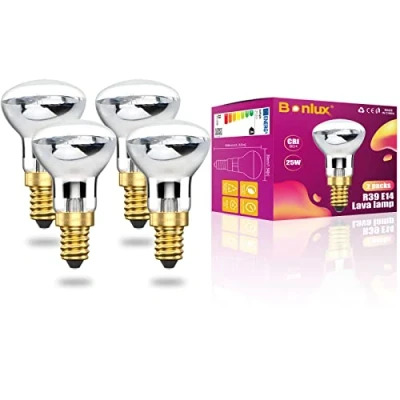Imagen de Bonlux 25W R39 E14 Foco SES Bombilla, Reflector Bombilla Incandescent, Reemplazo de Lámpara Lava Lite (Luz Cálida, 4 Unidades)