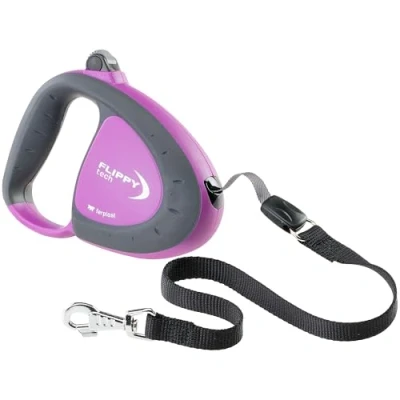Imagen de Ferplast Correa Perro Extensible Flippy Tech, Grandes hasta 50 Kg. Cinta máx 5 m. Botón único de Bloqueo y liberación, Morado