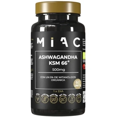 Imagen de Ashwagandha Ksm 66 ® Orgánica 500mg Capsulas Puras Veganas 2 Meses Suministro con Extracto Polvo de Raiz Potente Pastillas Memoria y Concentración para Bajar Cortisol