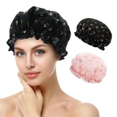 Imagen de Gorro Ducha Mujer, Gorros de Impermeables, Shower Cap Reutilizables con Banda Elástica, para Salón, Spa, Viajes, Hotel, Cocina (D)