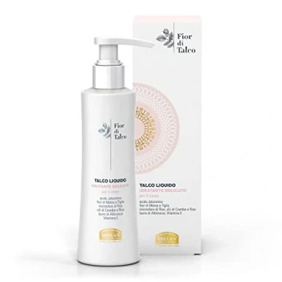 Imagen de Helan, Fior di Talco, Talco Líquido, Crema Hidratante Corporal con Ácido Hialurónico para Piel Suave y Sedosa Ligera, Fresca, Antioxidante, no Grasa Enriquecida Aceites Vitamina E 240 ml