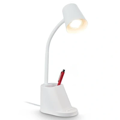 Imagen de Briloner Lámpara Escritorio Orientable con Portalápices, Lamparas de Mesita Noche, Mesa GU10 para Oficina, Interruptor Cable, Lampara Lectura, 21x10x35cm, Luz Escritorio, Blanco