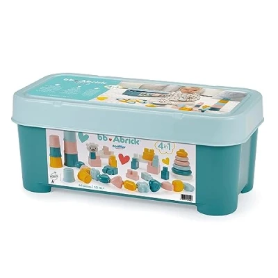Imagen de Ecoiffier Cofre de Juegos 4 en 1, Incluye Pirámide, Cuentas Encajables, Vasos Apilables, Bloques, Colores Pastel, Motricidad Fina, Para Niños Niñas a Partir los 12 Meses (7600007915)