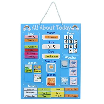 Imagen de Navaris Calendario de Aprendizaje para niños Tablero Educativo Montessori en inglés Pizarra Aprender días la Semana Clima con 41 imanes