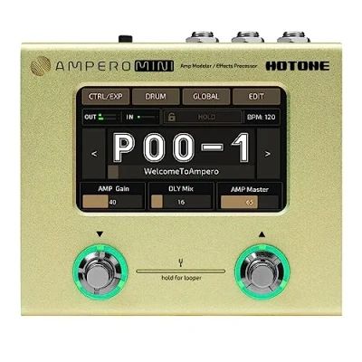 Imagen de Hotone Guitar Bass Procesador Multi Efectos Pantalla Táctil Amp Modeling IR Cabinets Simulación Stereo OTG USB Audio Interface Language Ampero Mini (Mustard)