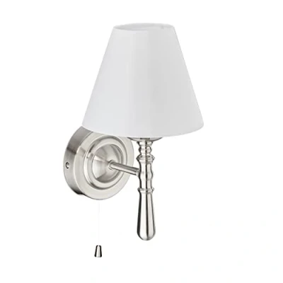 Imagen de Relaxdays Lámpara Pared con Pantalla, Interruptor de Tracción, E14, Plástico, Metal, 28 x 16 19 cm, Plateado/Blanco