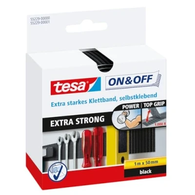 Imagen de Tesa 55229 00000 02 Cinta de Cierre Extra Fuerte (1 m x 50 mm), Negro/Standard