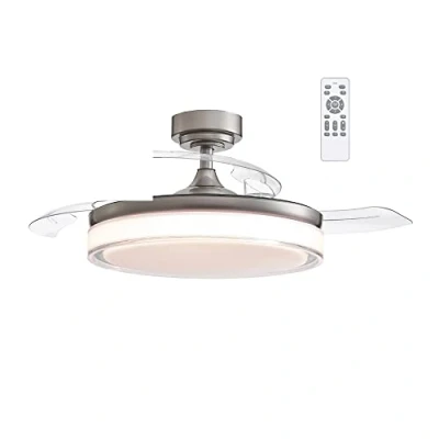 Imagen de wonderlamp Ventilador Techo LED con Aspas Plegables, Motor DC silencioso, Oroel, 3 CCT Regulable 45W, Níquel