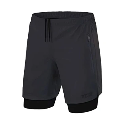 Imagen de TCA Hombre Ultra Pantalón Corto 2 en 1 con Bolsillo Cremallera Gris (2X Bolsillos Cremallera), S