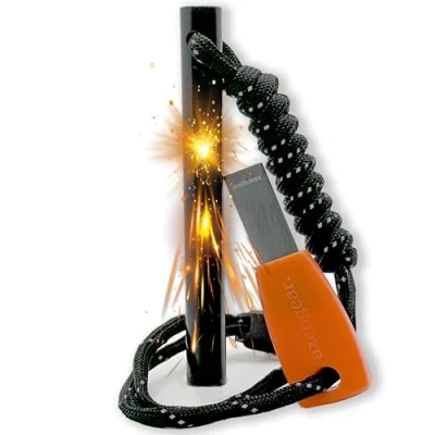 Imagen de aZengear pedernal Supervivencia, Arrancador de Fuego Acero y Camping, 10mm XL Ferro Rod, Paracord, Kit Supervivencia al Aire Libre para Acampada Senderismo