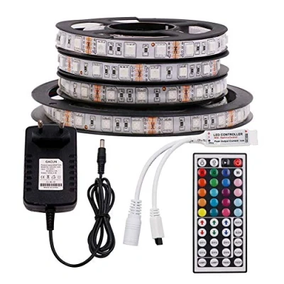 Imagen de XUNATA 12V Tiras LED RGB 5050 SMD 300 LEDs Para TV Tira de Luces Kit Completo con control remoto 44 teclas (Impermeable (IP65), 5m 300LEDs)