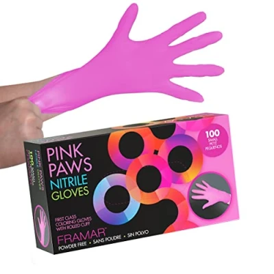 Imagen de FRAMAR guantes desechables S rosa de nitrilo S, desechables, sin látex, goma hogar látex limpieza 100