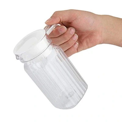 Imagen de Jarra de plástico para bebidas bebida acrílico transparente Botella rayas jugo agua Helada fría con tapa bar Hogar (tamaño: 500 ml)