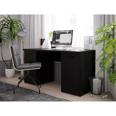 Imagen de Forte NET106 Schreibtisch Escritorio, ingeniería Metal Material de Madera Melamina, Negro Mate, 145x76,3x60