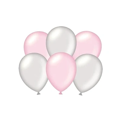 Imagen de PD Party 7036582 Fiesta Globos Natural Caucho (Látex) Decoración, Paquete de 6, Plata Metálico/Rosa, 30cm Longitud x Ancho Altura