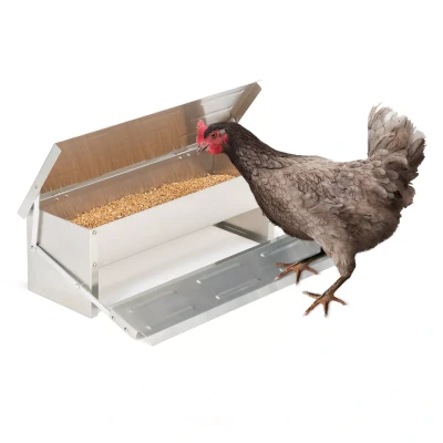 Imagen de IDMarket Alimentador XL para gallinas, dispensador automático con pedal de acero, 5 kg