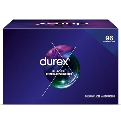 Imagen de Durex Pack Preservativos Placer Prolongado, con Lubricante Performa de Silicona, Forma Easy On, 96 condones