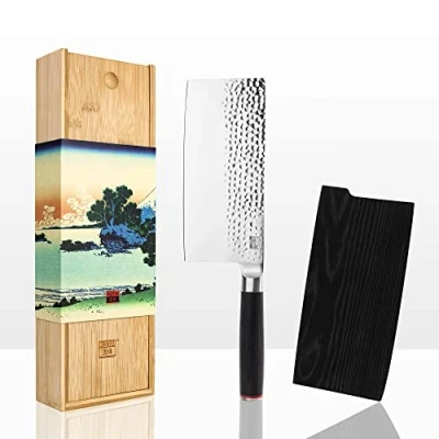 Imagen de KOTAI cuchillo de carnicero Hoja 19 cm Ideal para cortar carnes y picar tubérculos Afilado forjado a mano Acero inoxidable japonés 440C Mango madera Pakka Tang oculto completo