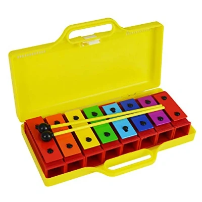 Imagen de a Star Colorful Chime Bar Set de 8 Soprano Diatonic Rainbow Glockenspiel Xilófono con dos batidores y estuche transporte amarillo sólido C6 C7