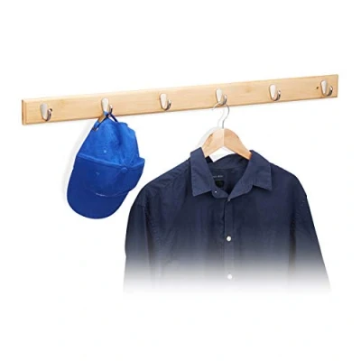 Imagen de Relaxdays Perchero Pared con 6 Ganchos, Bambú, Color Natural, x 88 5 cm