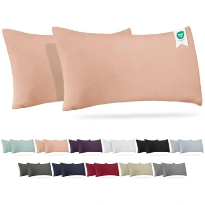 Imagen de Barbons Funda de Almohada 40x80 Rosa Juego 2 100% Algodón Jersey, Cojin para Cama Protector 40 x 80 cm