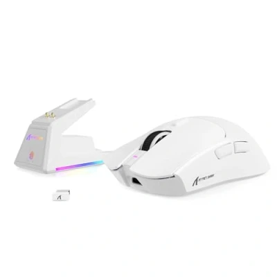Imagen de MAMBASNAKE x Attack Shark X1 Ratón Ligero para Juegos FPS con Base de Carga, 49g Superlight, Sensor PAW3395 Pro 40K dpi, Tasa Sondeo 1000 Hz, BT/2,4 G, Inalámbrico/Cable, PC/Mac Blanco