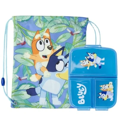 Imagen de Sorrisini Sandwichera Infantil con Compartimentos, Mochila Cuerdas Infantil, Bolsas Comida Infantiles, Contenedor Almuerzo, Bolsa Escolar, Gimnasio Bluey