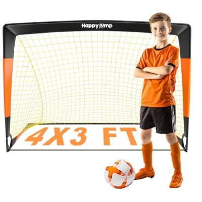 Imagen de Happy Jump Portería De Fútbol 3x2.2FT, 4x3FT, 5x3.6FT, 7x5FT Pop Up Entrenamiento para Patio Trasero (4x3 FT Negro Naranja) 1 PC