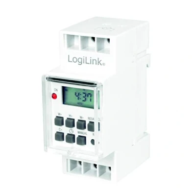 Imagen de LogiLink ET0010 DIN Rail Temporizador con Digital y Pantalla LCD para Cambiar fácilmente por Ejemplo Luces de neón, Calentadores Agua, linternas, Sistemas riego, etc.