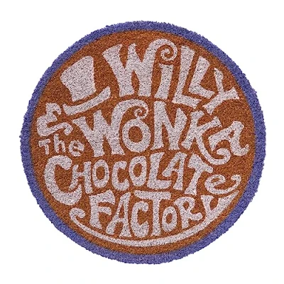 Imagen de Grupo Erik Felpudo Willy Wonka y la Fábrica de Chocolate Entrada casa Antideslizante 50 x cm Redondo Alfombra Exterior, Fabricado en Fibra Coco, Licencia Oficial