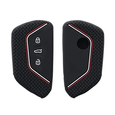 Imagen de kwmobile Carcasa Compatible con Llavero de VW Golf 8 Llave Coche 3 Botones Funda para Mando Silicona Negro/Rojo/Blanco