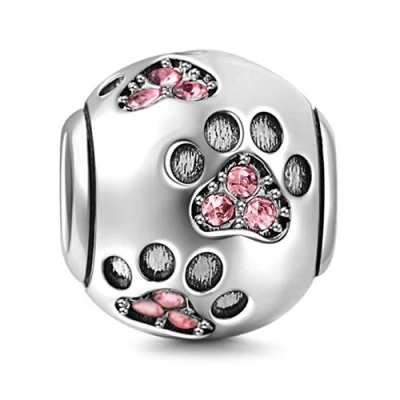 Imagen de dije para pulsera Pandora, con diseño de huella pata perro, plata ley 925, cumpleaños. rosa
