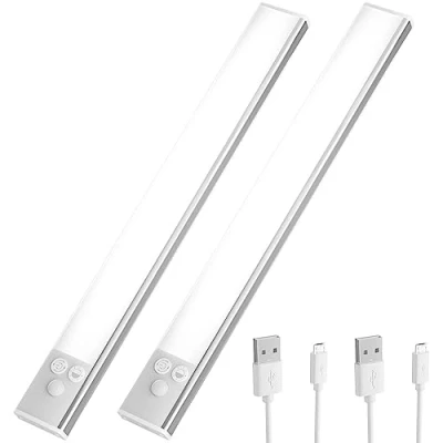 Imagen de OUSFOT Luz LED con Sensor Movimiento 41 LEDs 3 Modos Adhesiva USB Recargable 1500mAh Nocturna para Armario/Escalera/Cocina/Sótano/Baño/Pasillo/Garaje (30cm)