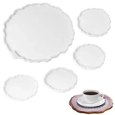 Imagen de Belle Vous (Pack de 5) Moldes para Resina Grande Epoxi Manualidades Bandeja Posavasos Ágata Falsa y Hacer Bandejas Molde Geoda, Decoración del Hogar Joyas