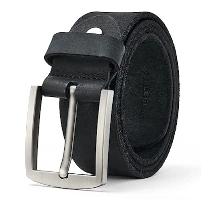 Imagen de VRLEGEND Cinturones Hombre Cinto Homem Cinturón Piel Vintage de Cuero 38MM Marrón/Negro,Idea Regalo Para (115CM, Negro)