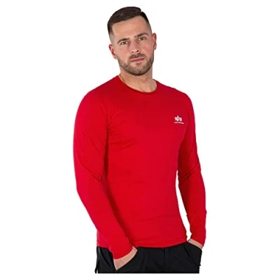 Imagen de ALPHA INDUSTRIES Back Print Heavy LS Camiseta, Rojo (Speed Red 328), S para Hombre