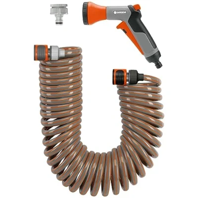 Imagen de GARDENA 4646 20 Set de manguera espiral (10 m), en forma para regar e irrigar pequeñas superficies, fuerza recuperación, diámetro 9 mm, con piezas sistema