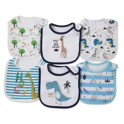 Imagen de Paquetes de 6 Baberos Impermeables Algodón para Bebés Niñas y Niños Babear Comer con Broches (Multi10)