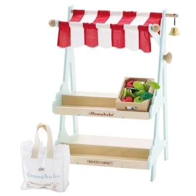 Imagen de Le Toy Van TV181 Juego educativo puesto de mercado, para niños a partir 3 años, incluye bolsa lona y caja con manzanas peras, juguete ecológico Montessori
