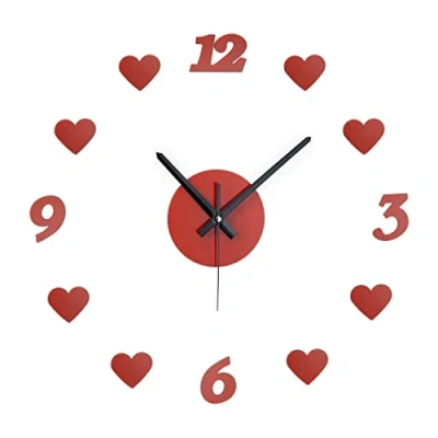 Imagen de Relaxdays DIY Wanduhr Herzen Reloj de Pared, Diseño para Salón con Corazones y Números, Ø 50 100 cm, Adhesivo, Pegatinas 3D, Rojo