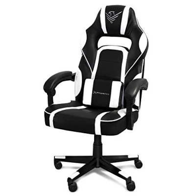 Imagen de Phoenix Silla Gaming de Escritorio y Oficina, Ajustable en Altura Giratoria, Reposabrazos Acolchados, Soporte Lumbar, Reclinable (White)